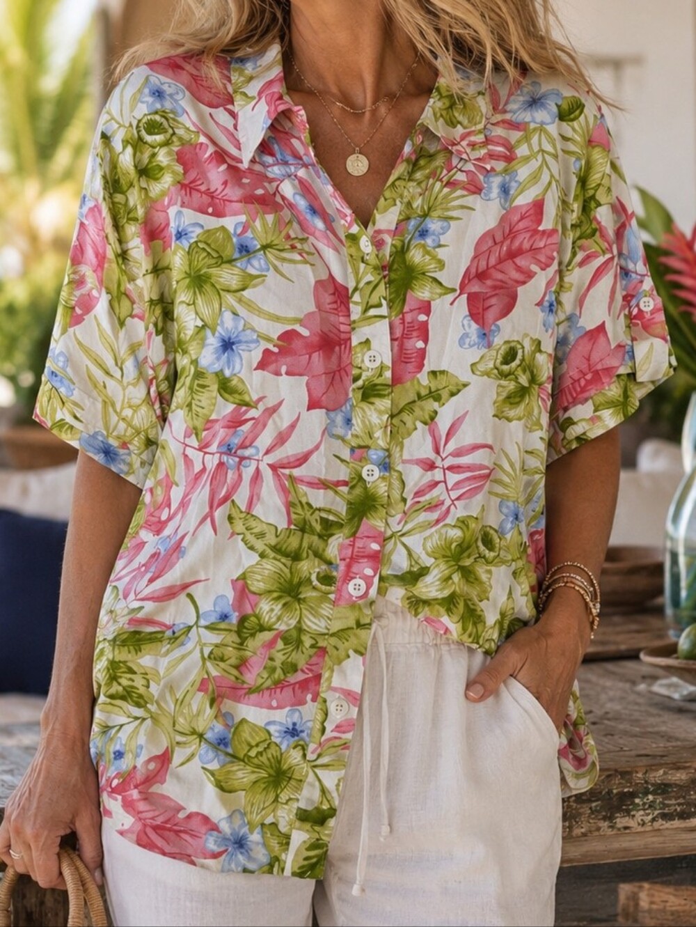 Vintage 90s Jaclyn Smith Tropical Rayon Blouse 1X Coastal Grandma Tropical